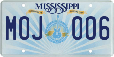 MS license plate MOJ006