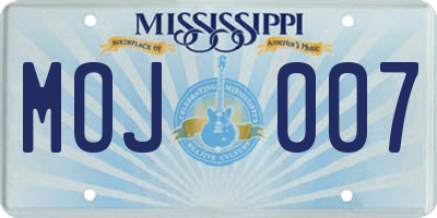 MS license plate MOJ007