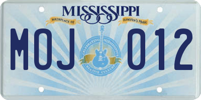 MS license plate MOJ012