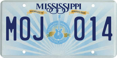 MS license plate MOJ014