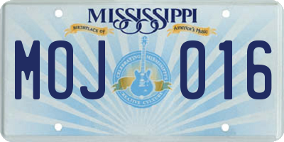MS license plate MOJ016