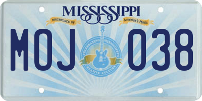 MS license plate MOJ038