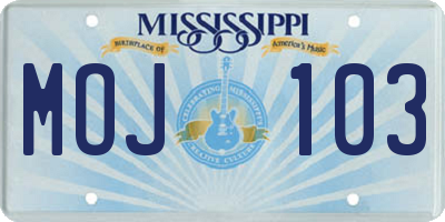 MS license plate MOJ103