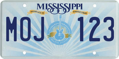 MS license plate MOJ123