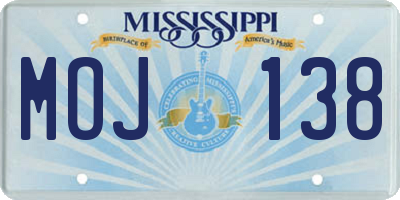 MS license plate MOJ138