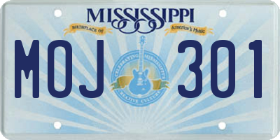 MS license plate MOJ301