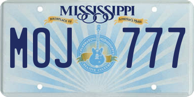 MS license plate MOJ777