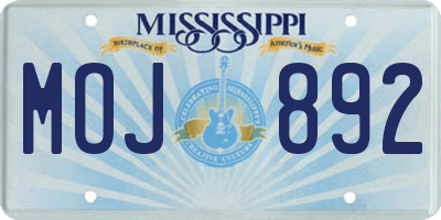 MS license plate MOJ892