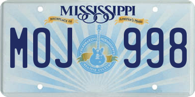 MS license plate MOJ998