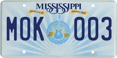 MS license plate MOK003