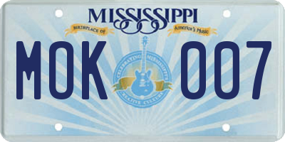 MS license plate MOK007