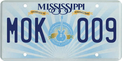 MS license plate MOK009