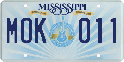 MS license plate MOK011