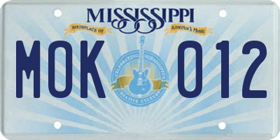 MS license plate MOK012