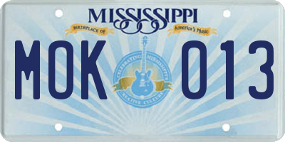 MS license plate MOK013