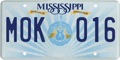 MS license plate MOK016