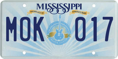 MS license plate MOK017