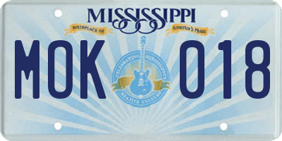 MS license plate MOK018