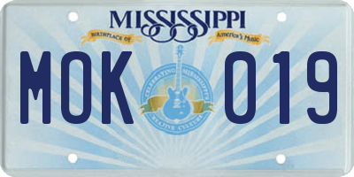 MS license plate MOK019