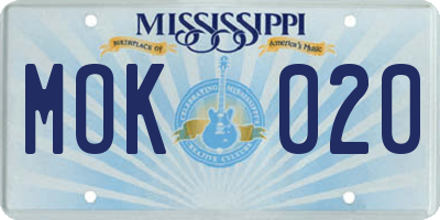 MS license plate MOK020