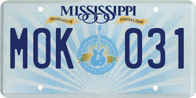 MS license plate MOK031