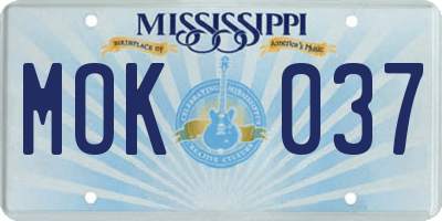MS license plate MOK037