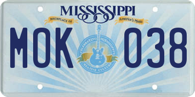 MS license plate MOK038