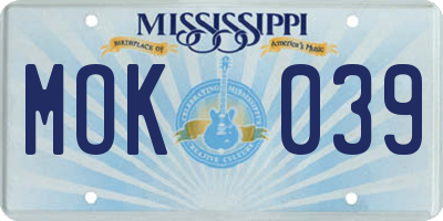 MS license plate MOK039