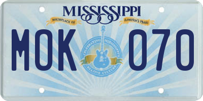 MS license plate MOK070