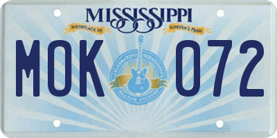 MS license plate MOK072
