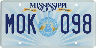 MS license plate MOK098