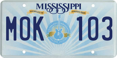 MS license plate MOK103
