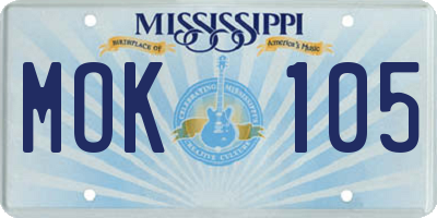 MS license plate MOK105