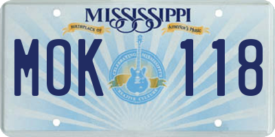 MS license plate MOK118