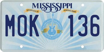 MS license plate MOK136