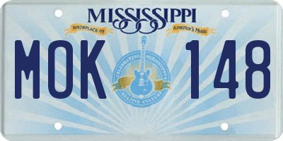 MS license plate MOK148