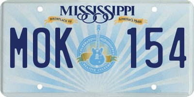 MS license plate MOK154