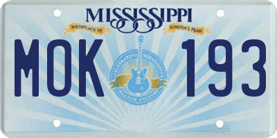 MS license plate MOK193
