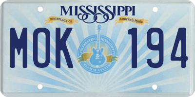 MS license plate MOK194