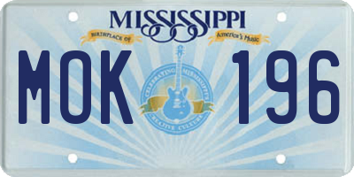 MS license plate MOK196