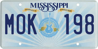 MS license plate MOK198