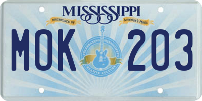 MS license plate MOK203