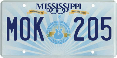 MS license plate MOK205