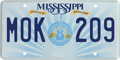 MS license plate MOK209