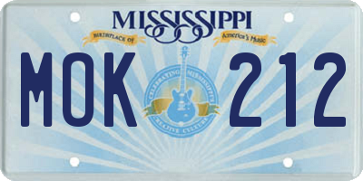 MS license plate MOK212
