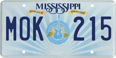 MS license plate MOK215