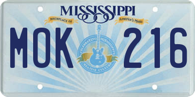 MS license plate MOK216