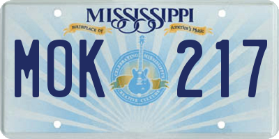 MS license plate MOK217