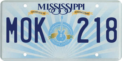 MS license plate MOK218