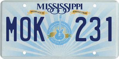 MS license plate MOK231